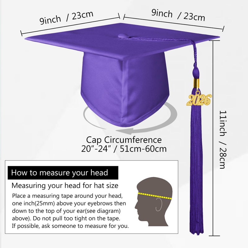 GraduationMall Unisex Adult Matte Graduation Cap with 2026 Tassel Purple - Image 4